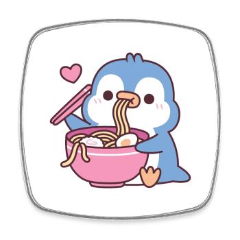 Le mignon pingouin bleu adore manger des nouilles ramen - Magnet carré - blanc - Devant