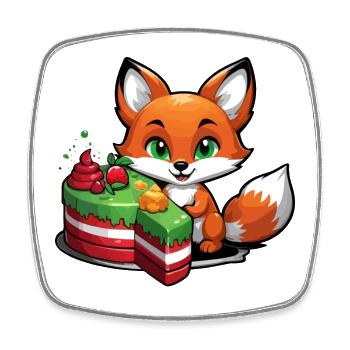 Little fox with birthday cake - Square fridge magnet - white - Front