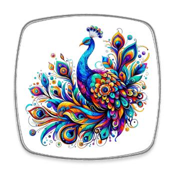 Paon - Magnet carré - blanc - Devant