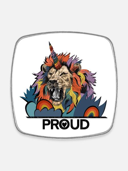 LGBTQIA Lion Unicorn Pride - Square fridge magnet - white