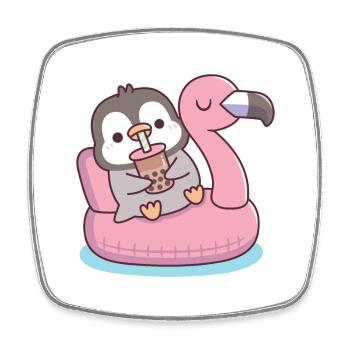Pingouin mignon se relaxant sur le flotteur de piscine Flamingo - Magnet carré - blanc - Devant