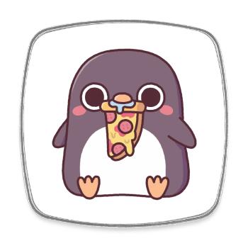 Mignon pingouin potelé avec tranche de pizza au pepperoni - Magnet carré - blanc - Devant