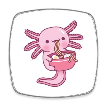Cute Axolotl Eating Japanese Ramen Noodles - Square fridge magnet - white - Front