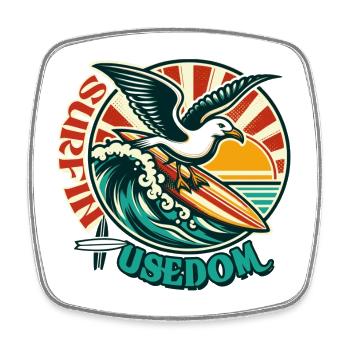möwe Usedom T-Shirt – Ostsee Streetwear Design - Viereckiger Kühlschrankmagnet - Weiß - Vorne