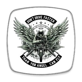 Don't drive faster than your angel can fly - Square fridge magnet - white - Front
