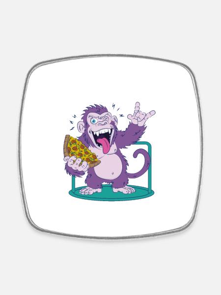 Pizza: Monkey makes it better! - Square fridge magnet - white
