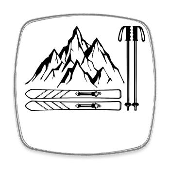 Sports d’hiver Ski Chute de neige Snowboard Montagne - Magnet carré - blanc - Devant