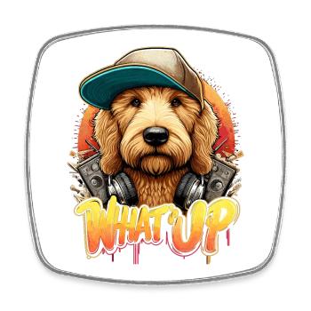 Goldendoodle Hip Hop Hund Was geht ab Geschenk - Viereckiger Kühlschrankmagnet - Weiß - Vorne
