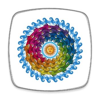 Cercle de poissons sous l’eau et soleil - Magnet carré - blanc - Devant