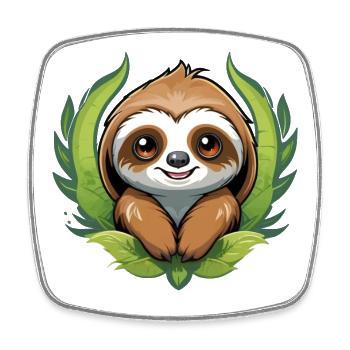 Cute sloth lying between green leaves - Square fridge magnet - white - Front