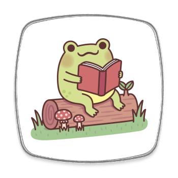 Grenouille mignonne lisant un livre à l’extérieur - Magnet carré - blanc - Devant
