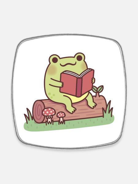 Cute Frog Reading A Book Outdoors - Square fridge magnet - white
