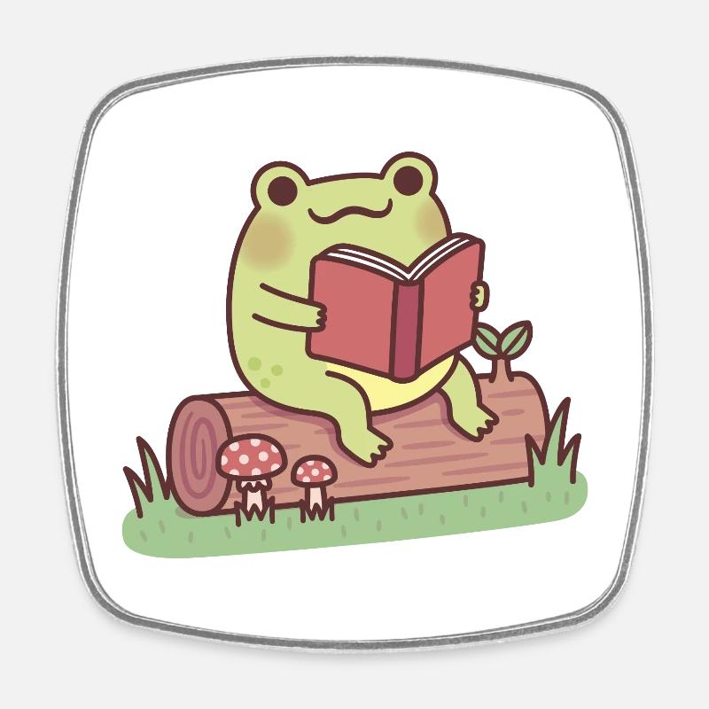 Cute Frog Reading A Book Outdoors - Square fridge magnet - white