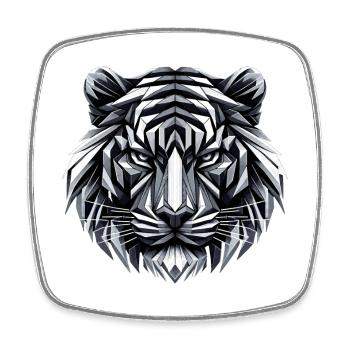 Tiger Tigerkopf geometrisch Geometrie Geschenk - Viereckiger Kühlschrankmagnet - Weiß - Vorne