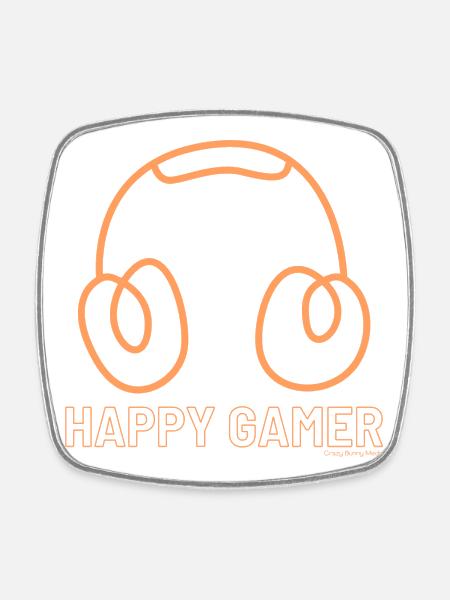 Happy Gamer – Cute Gaming Headset Graphic Tee - Square fridge magnet - white