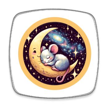 souris endormie paisiblement, sur un croissant de lune - Magnet carré - blanc - Devant