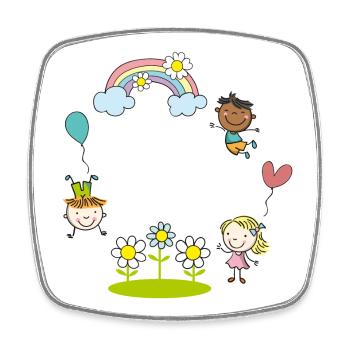 Kinder der Erde mit Regenbogen Blumen Luftballon - Viereckiger Kühlschrankmagnet - Weiß - Vorne