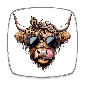 Rockabilly Hochland Rind - Stylish und Cool - Viereckiger Kühlschrankmagnet - Weiß - Vorne