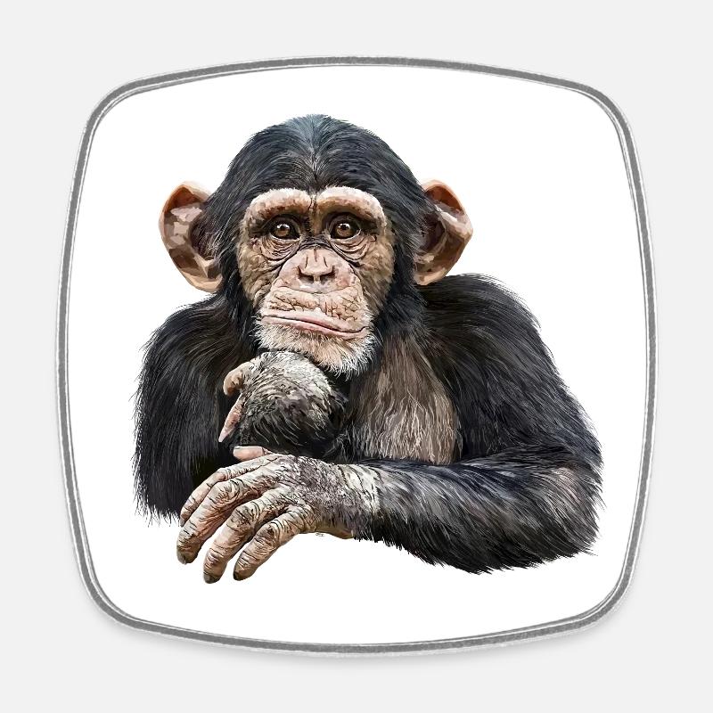Chimpanzé - Magnet carré - blanc