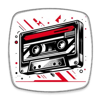 Cassette musicale dans le style rétro des années 80 et 90 - Magnet carré - blanc - Devant