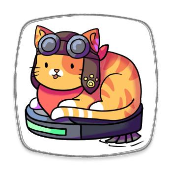 Katze Fliegerbrille/ Pilot auf Staubsauger Roboter - Viereckiger Kühlschrankmagnet - Weiß - Vorne