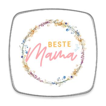 Beste Mama! Blumen Kranz, personalisierbar - Viereckiger Kühlschrankmagnet - Weiß - Vorne