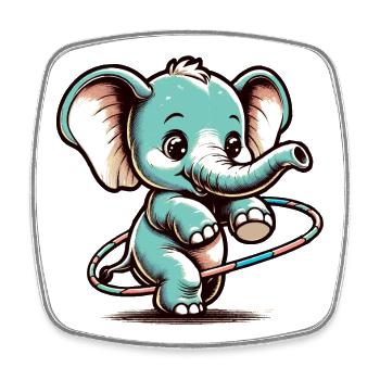 Niedlicher Cartoon-Elefant mit Hulahubreifen - Viereckiger Kühlschrankmagnet - Weiß - Vorne