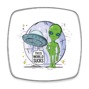 Aliens Perspektive: Kein Zuhause auf der Erde - Viereckiger Kühlschrankmagnet - Weiß - Vorne
