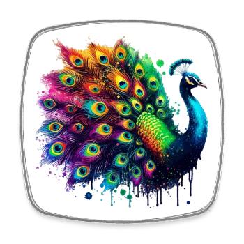 Pfau - Viereckiger Kühlschrankmagnet - Weiß - Vorne