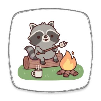 Süßer Waschbär Toastet Marshmallow Am Lagerfeuer - Viereckiger Kühlschrankmagnet - Weiß - Vorne