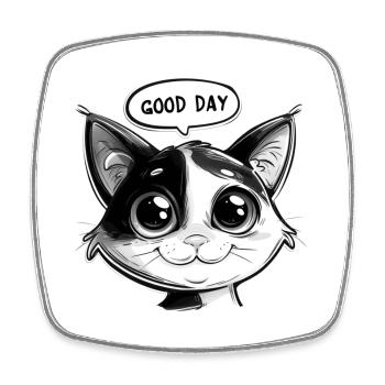 Design de chat mignon avec un dicton de bonne humeur - Magnet carré - blanc - Devant