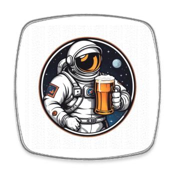 Astronaut mit Bier im All - Viereckiger Kühlschrankmagnet - Weiß - Vorne