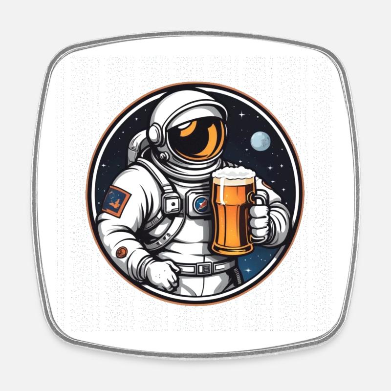 Astronaute avec de la bière dans l’espace - Magnet carré - blanc