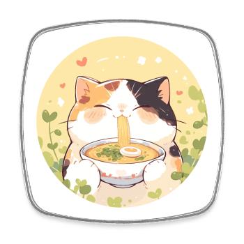 Katze isst Ramen - Viereckiger Kühlschrankmagnet - Weiß - Vorne