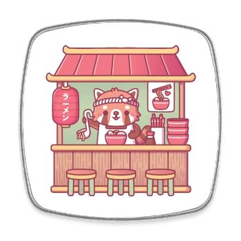 Niedlicher Red Panda Ramen Shop - Viereckiger Kühlschrankmagnet - Weiß - Vorne