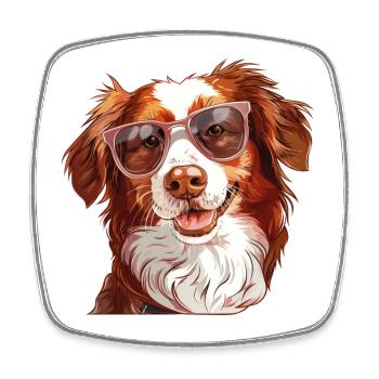 Epagneul Breton, Brittany dog, hund, Sonnenbrille, - Viereckiger Kühlschrankmagnet - Weiß - Vorne
