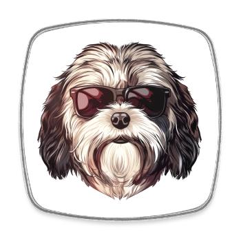 Havanese, Dog, Sunglasses, Summer - Square fridge magnet - white - Front