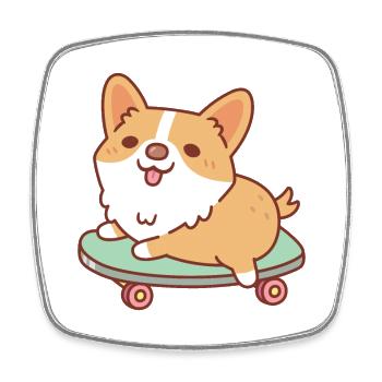 Süßer Corgi skatet auf Skateboard - Viereckiger Kühlschrankmagnet - Weiß - Vorne