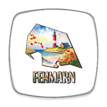 Aquarell Landkarte Fehmarn - Viereckiger Kühlschrankmagnet - Weiß - Vorne
