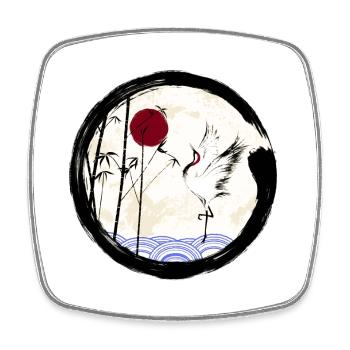 Japanischer Kranich - Viereckiger Kühlschrankmagnet - Weiß - Vorne