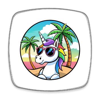 Coole Unicorn Beach Holiday Sommer-Vibes - Viereckiger Kühlschrankmagnet - Weiß - Vorne