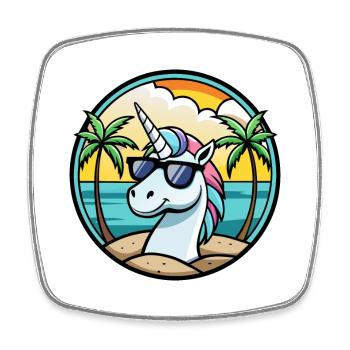 Ambiance estive de vacances à la plage de licorne - Magnet carré - blanc - Devant
