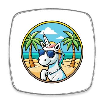 Ambiance estive de vacances à la plage de licorne - Magnet carré - blanc - Devant