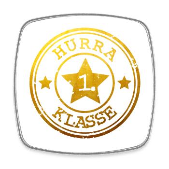 Hurrah 1st Class - Badge with Star - gold - Square fridge magnet - white - Front