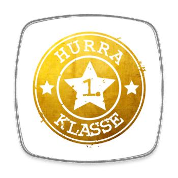 Hurra 1. Klasse - goldenes Emblem mit Stern  - Viereckiger Kühlschrankmagnet - Weiß - Vorne