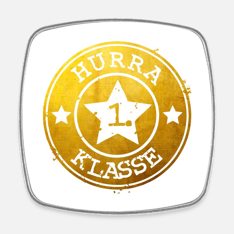 Hurra 1. Klasse - goldenes Emblem mit Stern - Viereckiger Kühlschrankmagnet - Weiß