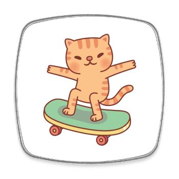 Cute Orange Tabby Cat Skating On Skateboard - Square fridge magnet - white - Front