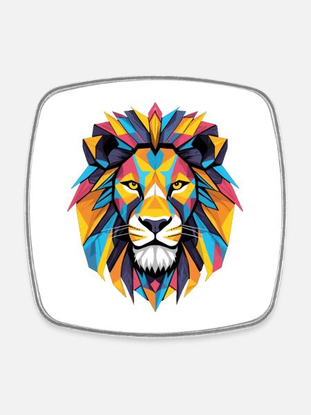 Lion Tête de Lion Géométrique Géométrie Coloré Cadeau - Magnet carré - blanc