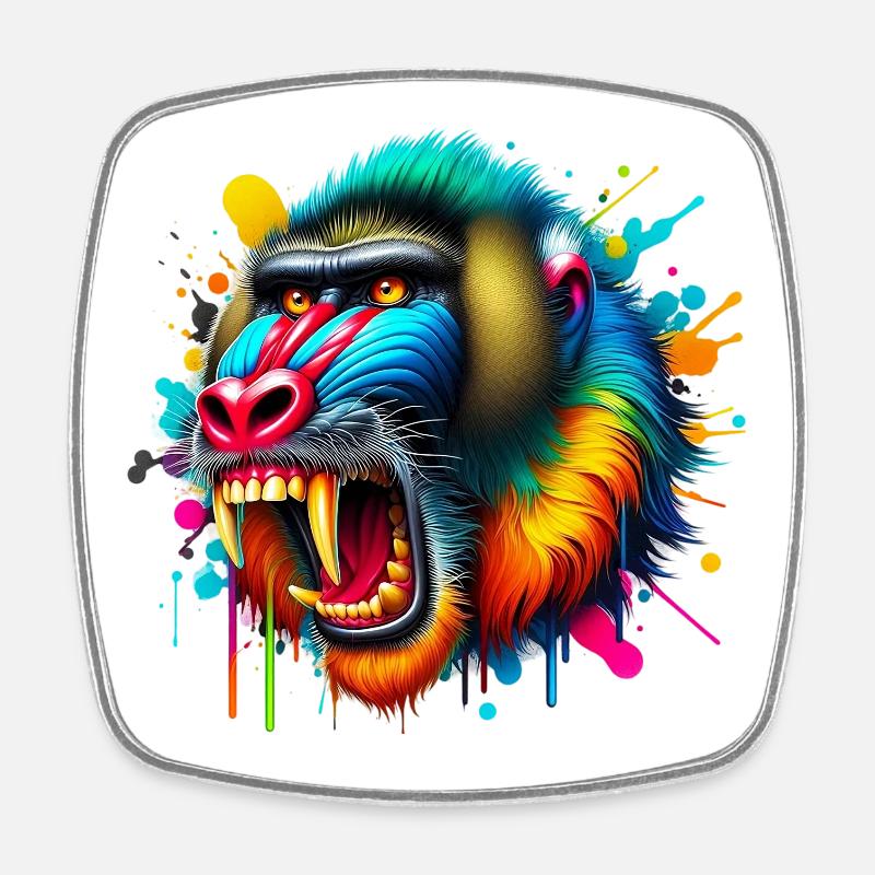 Mandrill Monkey - Square fridge magnet - white
