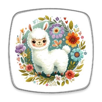 Floral with a little llama - Square fridge magnet - white - Front
